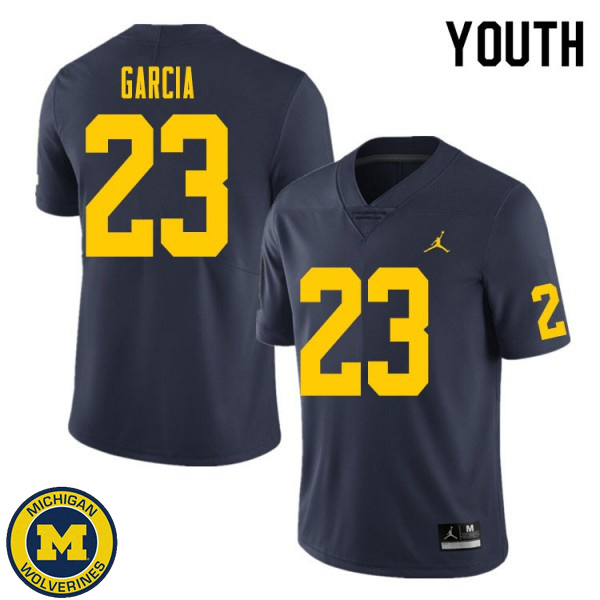 Youth Michigan Wolverines #23 Gaige Garcia Navy Official Game Jersey